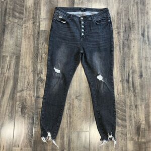 Judy Blue High Rise Button Fly Stretch distressed Skinny Fit Jeans Black